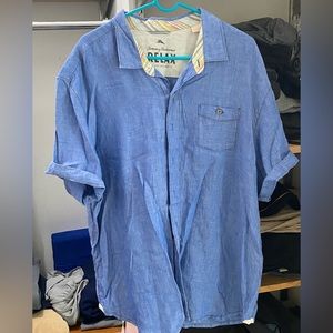 Blue casual denim button down. 100% Linen, size XXL.